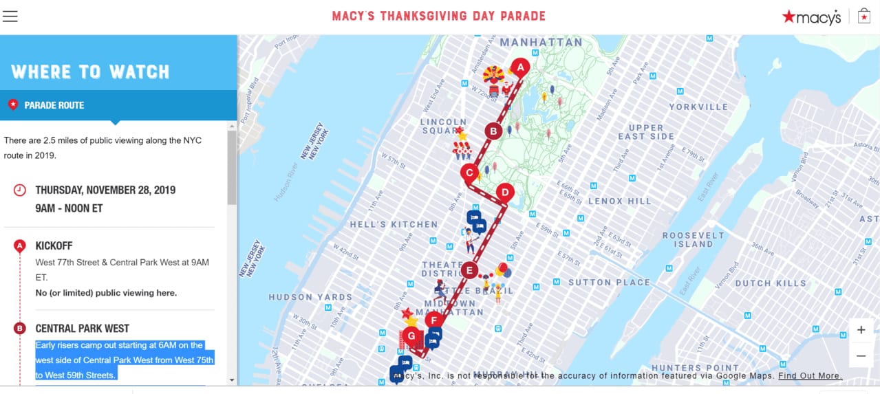 Macy's Thanksgiving Day Parade Route